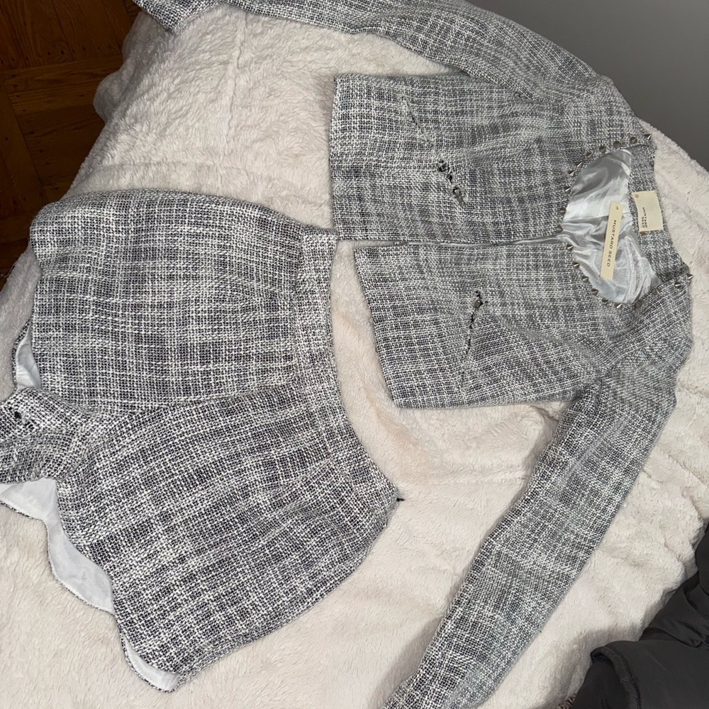 Gray White Tweed Jacket scalloped shorts Blazer old money set